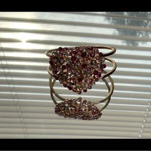 Gold and Pink Crystal Heart Bracelet